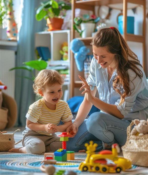 mother-her-child-are-having-fun-playing-with-toys-floor-bright-cheerful-kitchen-generative-ai mother-her-child-are-having-fun-playing-with-toys-floor-bright-cheerful-kitchen-generative-ai