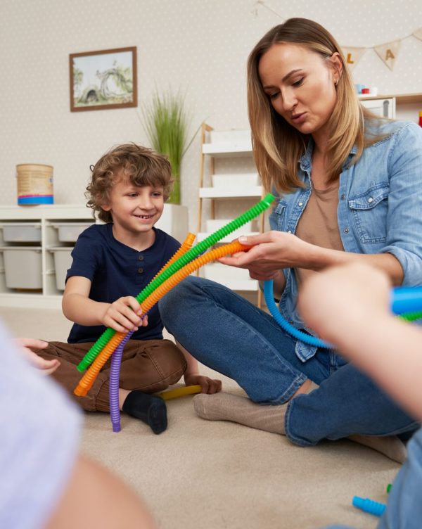 teacher-children-doing-sensory-exercises-kindergarten teacher-children-doing-sensory-exercises-kindergarten